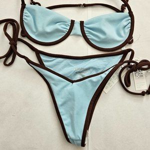 Frankie’s Bikinis: Jenna Terry High Waist Bikini Bottom in Dolphin Blue -Size M